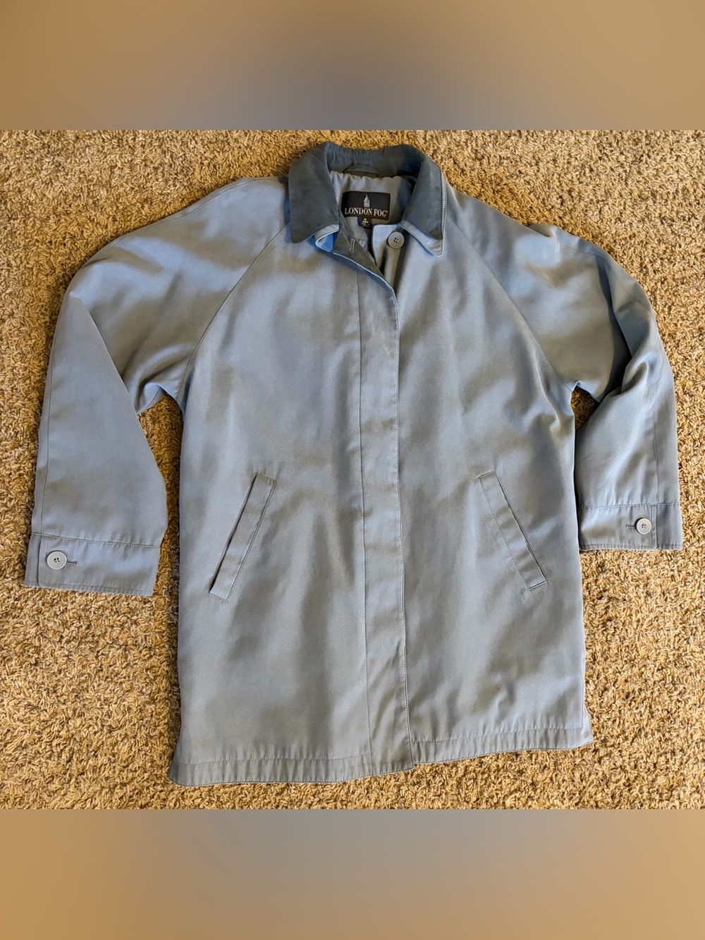 London Fog Slate Blue Lightweight Suede Trench Coat